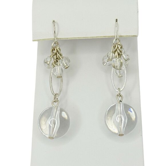 VTG Glass Beaded Dangle Earrings 2" Chandelier Silver-Tone Elegant Statement - Picture 6 of 10